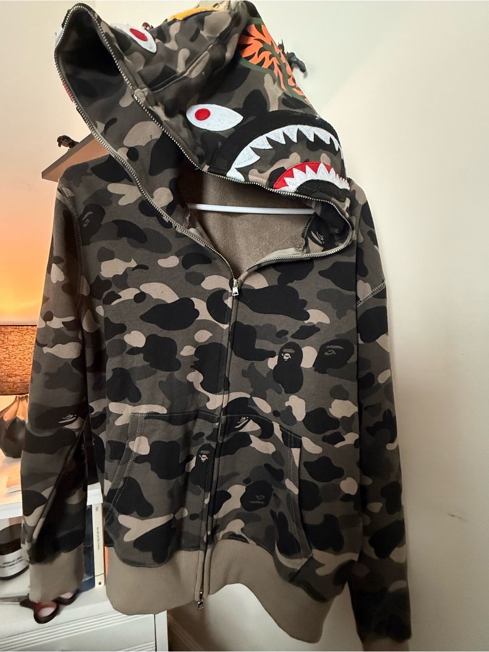 Camo Zip-Up Shark Hoodie - Brown/Black